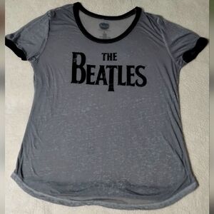 Women's Apple Corp The Beatles Burn Out Grey w/Black Ringer Guazey Sheer T-shirt